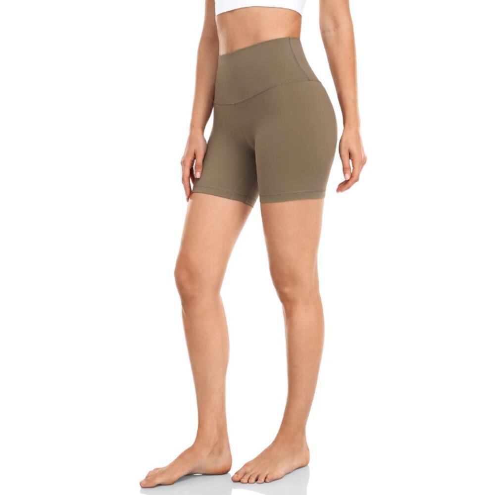 Hey Nuts Women's Essential High Waisted Yoga Biker Shorts Size L Beige Workout